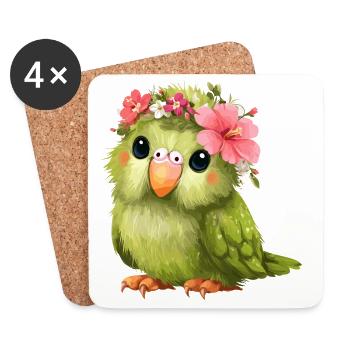 Flower wreath parrot - Coasters (set of 4) - white - Front