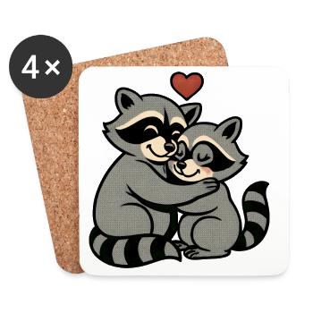 Amour du cœur avec câlin de laveur - Dessous de verre (lot de 4) - blanc - Devant