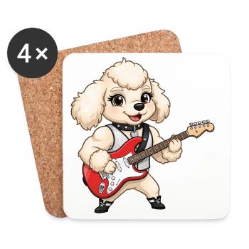 Paw guitarist dog with electric guitar - Coasters (set of 4) - white - Front