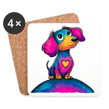 Colorful Heart Dog Pop Art - Coasters (set of 4) - white - Front