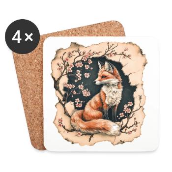 Fuchs mit Kirschblüten - Untersetzer (4er-Set) - Weiß - Vorne