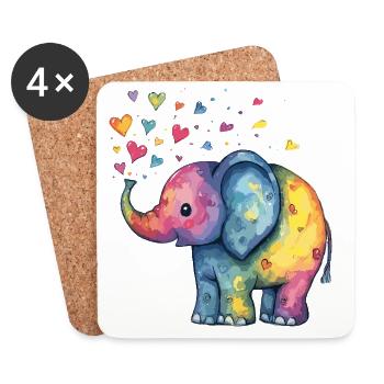 Regenbogen Elefant mit Herzfunken - Untersetzer (4er-Set) - Weiß - Vorne