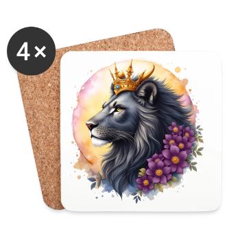 Lion royal avec couronne florale - Dessous de verre (lot de 4) - blanc - Devant