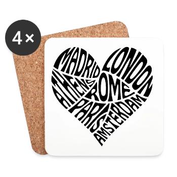 Word Heart City Break Paris Amsterdam Londres Rome - Dessous de verre (lot de 4) - blanc - Devant