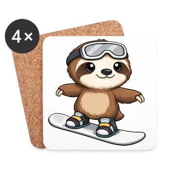 Sports d’hiver d’hiver de snowboard paresseux mignons - Dessous de verre (lot de 4) - blanc - Devant