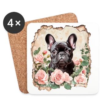Bouledogue français - Dessous de verre (lot de 4) - blanc - Devant