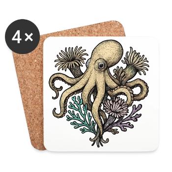 Octopus in the coral garden - Coasters (set of 4) - white - Front