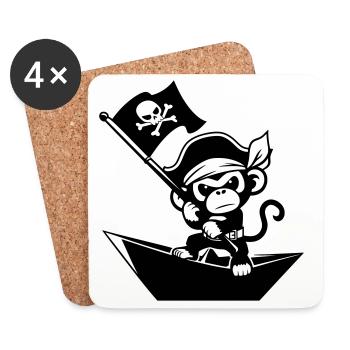 Pirate monkey in paper boat - Coasters (set of 4) - white - Front