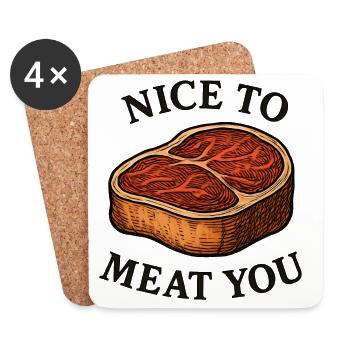 Nice to Meat You – Steak Saying - Coasters (set of 4) - white - Front