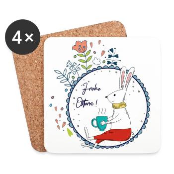 Osterhase mit Teetasse - Untersetzer (4er-Set) - Weiß - Vorne