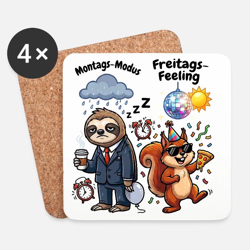 Montagsmodus vs Freitagsgefühl - Untersetzer (4er-Set) - Weiß