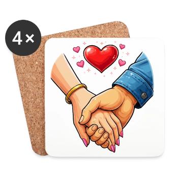 Poignée de main de l’amour – Connexion - Dessous de verre (lot de 4) - blanc - Devant