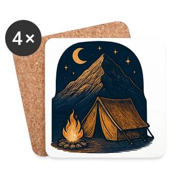 Mountain Night: Fire, Tent and Starry Sky - Coasters (set of 4) - white - Front