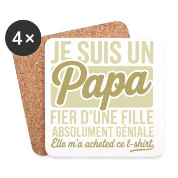 Papa fier fille cadeau - Dessous de verre (lot de 4) - blanc - Devant