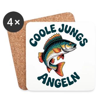 Coole Jungs Angeln Cartoon Motiv - Untersetzer (4er-Set) - Weiß - Vorne
