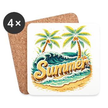 Palm Trees Beach Waves Illustration - Coasters (set of 4) - white - Front