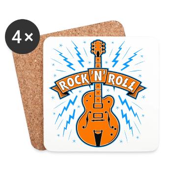 Rock'N'Roll-Banner mit Gitarre - Untersetzer (4er-Set) - Weiß - Vorne