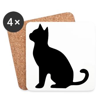 schwarze_Katzen_Kaetzchen_Silhouette_schwarz - Untersetzer (4er-Set) - Weiß - Vorne