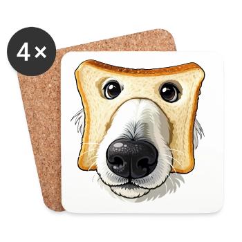 Dessin animé drôle de pain grillé pour chien - Dessous de verre (lot de 4) - blanc - Devant