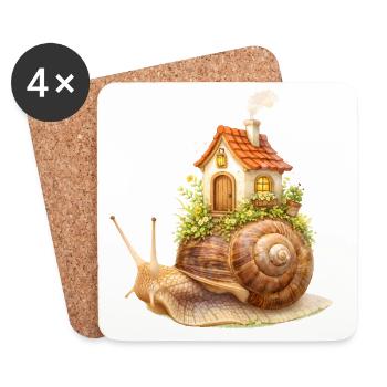 Schnecke mit kleinem Haus Fantasie Illustration - Untersetzer (4er-Set) - Weiß - Vorne