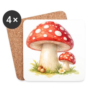 Toadstool Illustration Red Mushroom Nature Motif - Coasters (set of 4) - white - Front