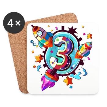 Art de fusées pour le 3e anniversaire - Dessous de verre (lot de 4) - blanc - Devant