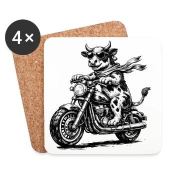 Kuh Biker auf Motorrad - Untersetzer (4er-Set) - Weiß - Vorne