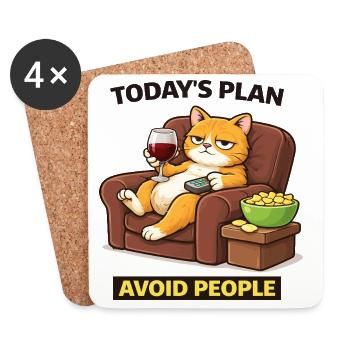 Plan du jour : Éviter les humains, chat - Dessous de verre (lot de 4) - blanc - Devant