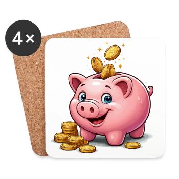 Piggy Bank Lucky Gold - Coasters (set of 4) - white - Front