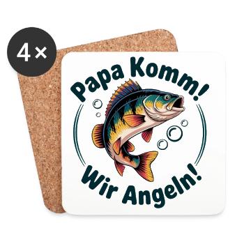 Papa Komm Wir Angeln Fischmotiv - Untersetzer (4er-Set) - Weiß - Vorne