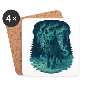 Nordlicht-Wolf im Wald - Untersetzer (4er-Set) - Weiß - Vorne