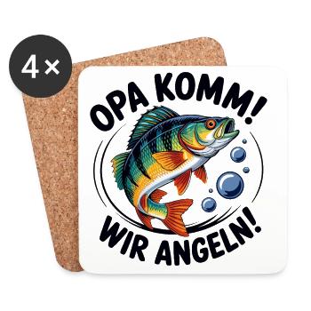 Opa kommt, wir angeln! - Untersetzer (4er-Set) - Weiß - Vorne