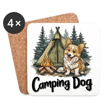Un cadeau de camping-dog dog qui dit Camping, - Dessous de verre (lot de 4) - blanc - Devant