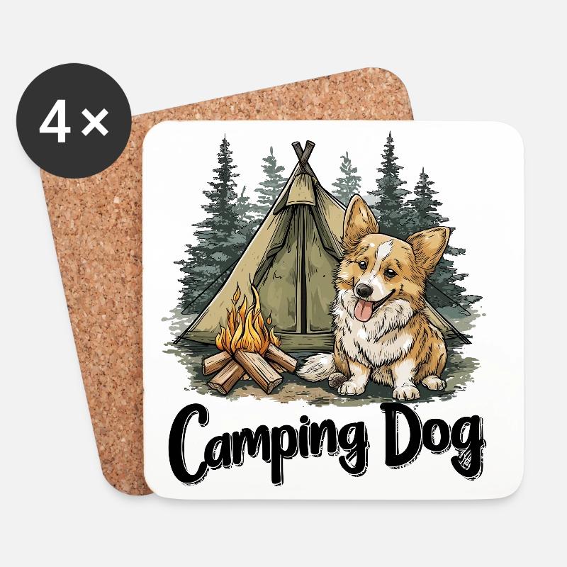 Camping Hund Spruch Camping Dog Camper Geschenk - Untersetzer (4er-Set) - Weiß
