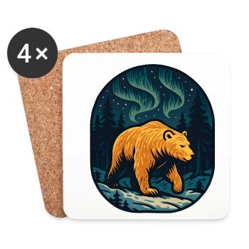 Northern Lights Bear in the Forest - Coasters (set of 4) - white - Front