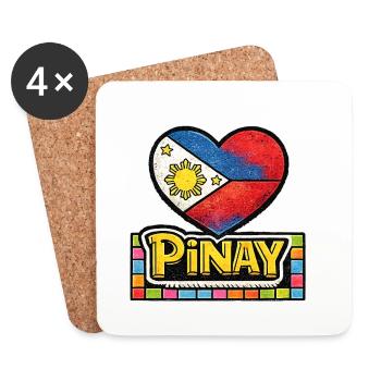 Pinay Heart Flag with Colourful Border - Coasters (set of 4) - white - Front