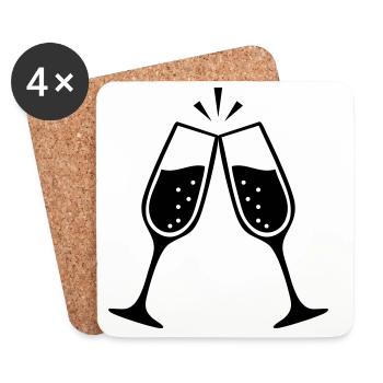 Verres qui s’entrechoquent – Mariage en noir et blanc - Dessous de verre (lot de 4) - blanc - Devant