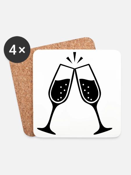 Klirrende Gläser – Schwarz-Weiß-Hochzeit - Untersetzer (4er-Set) - Weiß