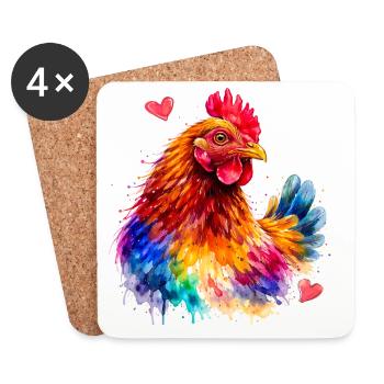 Rainbow Rooster Watercolor - Coasters (set of 4) - white - Front