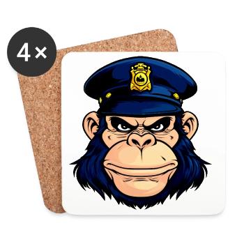 Police des singes - Dessous de verre (lot de 4) - blanc - Devant