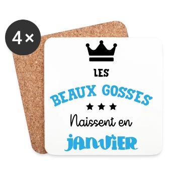 Cadeau naissance bébé garçon Janvier Beaux Gosses - Dessous de verre (lot de 4) - blanc - Devant