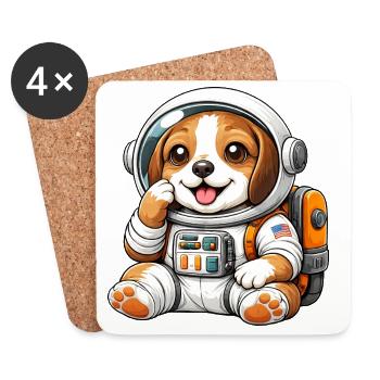 Cute Beagle Astronaut Space Explorer Cartoon - Coasters (set of 4) - white - Front