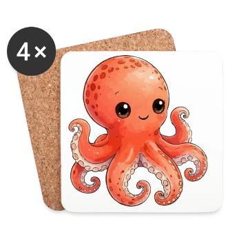 Kawaii Orange Octopus - Coasters (set of 4) - white - Front