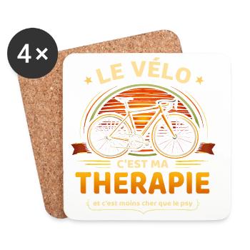 Le vélo c’est ma thérapie – humour cycliste - Dessous de verre (lot de 4) - blanc - Devant