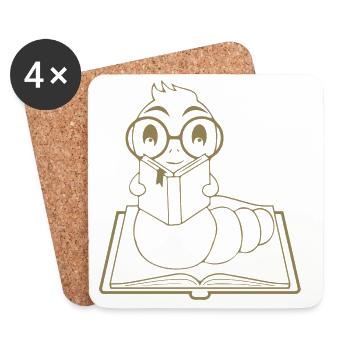 Silhouette de nerd de lecteur minimaliste - Dessous de verre (lot de 4) - blanc - Devant