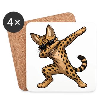 Dabbing Savannah Cat - Coasters (set of 4) - white - Front