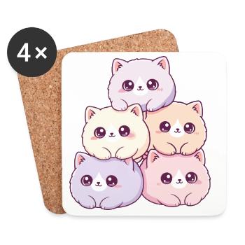 Pastellkatzen Haufen Kuschelfreudig - Untersetzer (4er-Set) - Weiß - Vorne