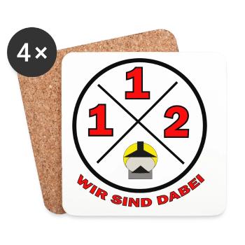 112-Wir sind dabei Kreislogo mit Text - Feuerwehr - Untersetzer (4er-Set) - Weiß - Vorne