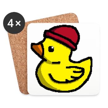 Cute Pixel Duck in Red Beanie - Coasters (set of 4) - white - Front