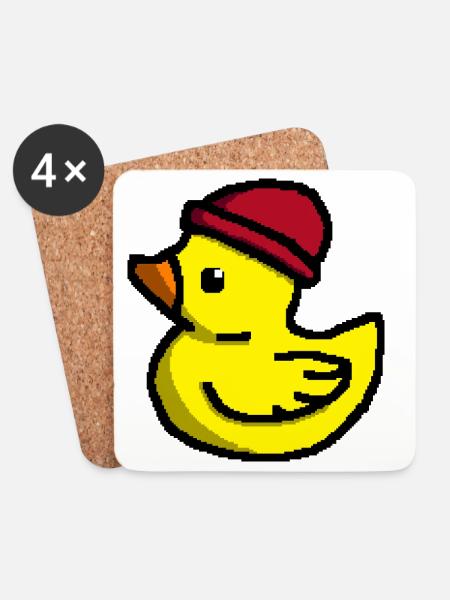 Cute Pixel Duck in Red Beanie - Coasters (set of 4) - white